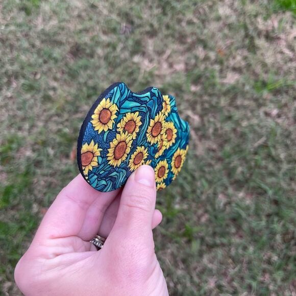 Sunflower Fields Car Coaster Set | Car Accessories - Picture 4 of 14